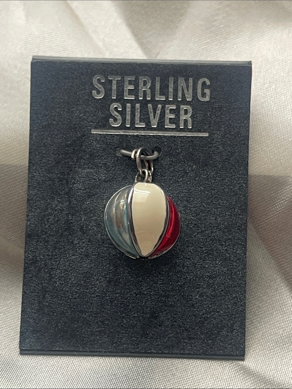 Sterling Silver Tri-Color Enamel Beach Ball  Charm - Red, Cream, Blue, Yellow